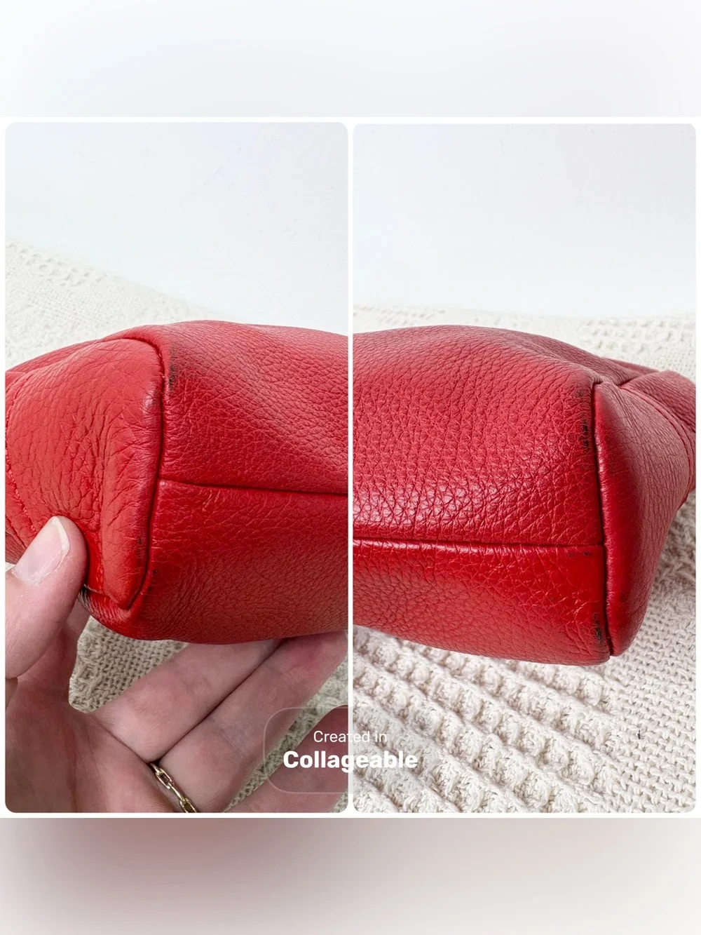 Coach Red Park Leather Large Clutch F49481 Vermillion Silver Wristlet Pouch